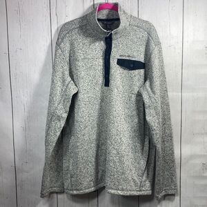 Eddie Bauer Mens TXL Heathered Fleece Snap Pullover Gray Navy Trim Outdoor Cozy